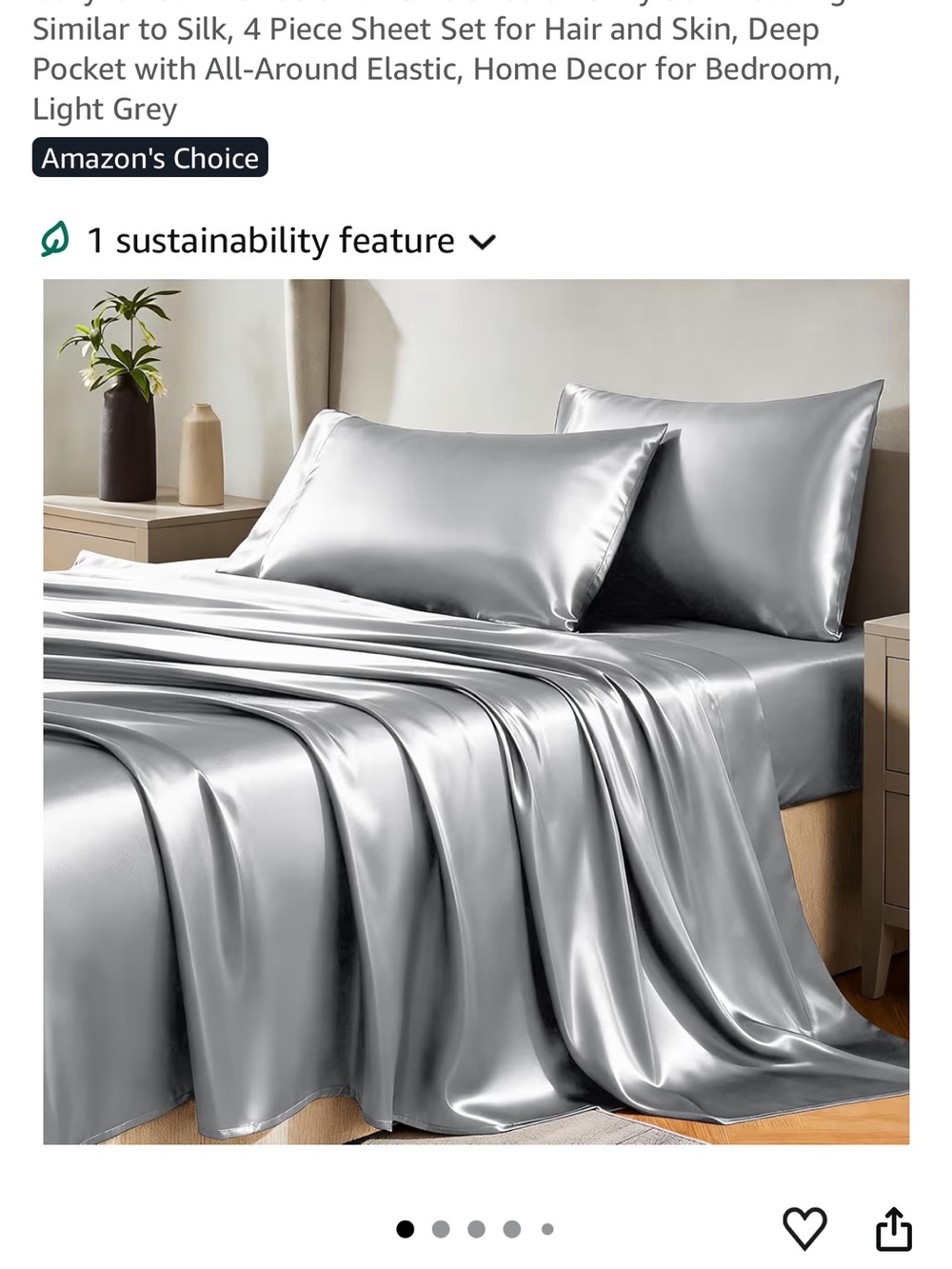 CozyLux Satin Sheet Set – Full Size, Light Grey